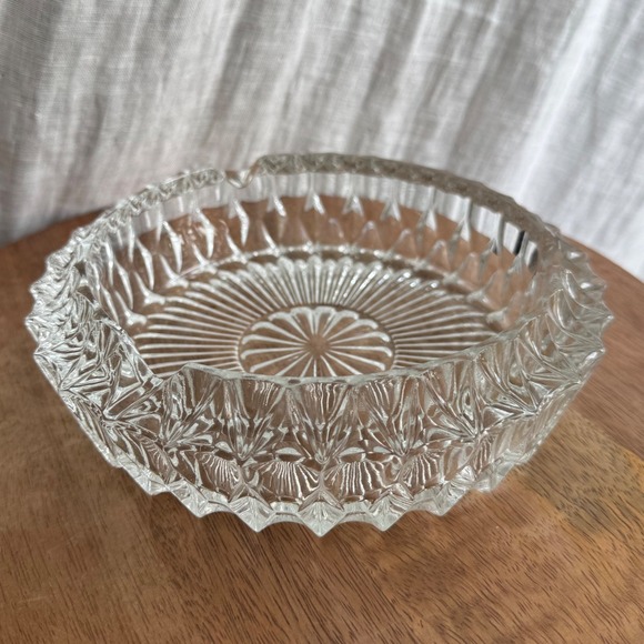 Other - Vintage Glass Ashtray Heavy Italy Diamond Cut Scalloped MCM Barware Catchall